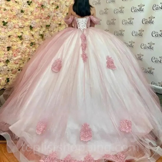 Off The Shoulder Pink Quinceanera Dresses Ball Gowns Ruched Vestidos De 15 Quinceañera Birthday Party Prom Dress