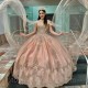 Off The Shoulder Pink Quinceanera Dresses Lace Applique Sweet 16 Dress vestido de 15 anos Prom Gown