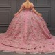 Off The Shoulder Pink Quinceanera Dresses 3DFlower Vestidos De 15 Formal Elegent Princess Party Dress