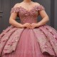 Off The Shoulder Pink Quinceanera Dresses 3DFlower Vestidos De 15 Formal Elegent Princess Party Dress