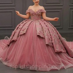 Off The Shoulder Pink Quinceanera Dresses 3DFlower Vestidos De 15 Formal Elegent Princess Party Dress