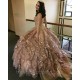 Sequin Pink Quinceanera Dresses Beading Elegent Ball Gown Off The Shoulder Tulle Sweet Princess Vestidos De 15 Girls