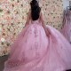 Crystal Court Pink Quinceanera Dresses With Shiny Beading Train Formal Ball Gowns Girls Birthday Party Gowns