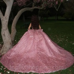 Sweetheart Pink Shiny Ball Gown Quinceanera Dresses Sequined Beads Crystal Lace Tull Corset Vestidos De 15 Años