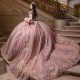 Off Shoulder Pink Shiny Ball Gown Quinceanera Dresses 2024 Sweet 16 Princess Gold Party Gowns Vestido De 15 Anos