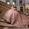 Off Shoulder Pink Shiny Ball Gown Quinceanera Dresses 2024 Sweet 16 Princess Gold Party Gowns Vestido De 15 Anos