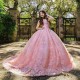 Pink Shiny Off The Shoulder Beading Crystal Quinceanera Dresses Ball Gown Appliques Lace Tull Sweet 15 Vestidos De XV Años