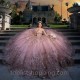 Pink Shiny Off The Shoulder Quinceanera Dresses Princess Prom Gown Tulle Lace Up Gold Appliques Sweet 15 Dress