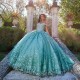 Pink Shiny Princess Quinceanera Dresses 3D Flower Applique Lace Beads Lace-up Prom birthday Sweet 16 Dress