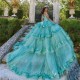 Pink Shiny Princess Quinceanera Dresses 3D Flower Applique Lace Beads Lace-up Prom birthday Sweet 16 Dress