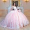 Pink Shiny Quinceanera Dress With Lace Applique Beading Off the Shoulder Mexican Princess Ball Gown