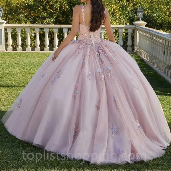 Pink Shiny Quinceanera Dresses Ball Gown Sleeveless Appliques Lace Vestidos Para Quinceañera 2024