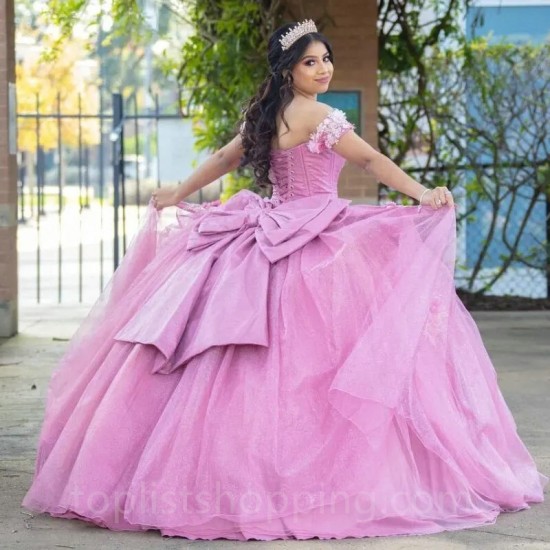 Sweetheart Pink Quinceanera Dresses Beads Off the Shoulder Sweet 16 Vestidos De 15 Anos