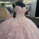 Spaghetti Strap Pink Shiny Princess Quinceanera Dresses 2024 Beads Crystal Bow Sweet Lace-Up 16 Dress