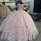 Spaghetti Strap Pink Shiny Princess Quinceanera Dresses 2024 Beads Crystal Bow Sweet Lace-Up 16 Dress