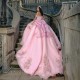 Sweetheart Pink Shiny Quinceanera Evening Dress 2024 Flowers Ball Gown Floor Sweep Train Bow Prom Dress