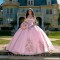 Sweetheart Pink Shiny Quinceanera Evening Dress 2024 Flowers Ball Gown Floor Sweep Train Bow Prom Dress