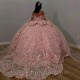 3D Flower Pink Sparkly Quinceanera Dresses Ball Gown Sleeveless Ruffles Corset For Sweet 15 Girls