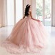 Off Shoulder Pink Sweet 16 Quinceanera Dress Appliques Lace Flowers Princess Party Gown