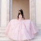 Off Shoulder Pink Sweet 16 Quinceanera Dress Appliques Lace Flowers Princess Party Gown