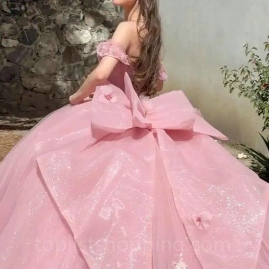 Sweetheart Pink 16 Quinceanera Dresses Off Shoulder Bling Bling Birthday Party Dress vestidos de 15