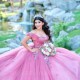 Sweetheart Pink Bling Sequin Sweet 16 Quinceanera Dresses Appliques Bow Beads Tull Corset Dress