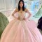 Off The Shoulder Pink Sweetheart Quinceanera Dresses Ball Gown Applique Lace Beads Crystal Princess Dress