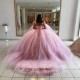 Sweetheart Pink Quinceanera Dress 2024 Beaded Appliques Birthday Party Corset Prom Dress