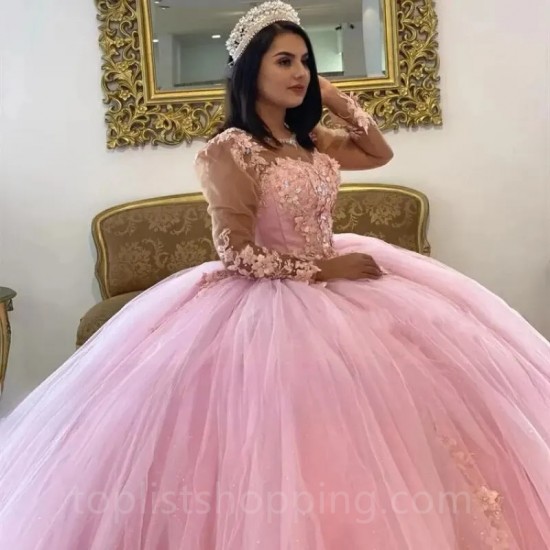 Sweetheart Pink Quinceanera Dress 2024 Beaded Appliques Birthday Party Corset Prom Dress