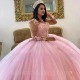 Sweetheart Pink Quinceanera Dress 2024 Beaded Appliques Birthday Party Corset Prom Dress