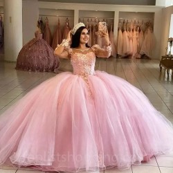 Sweetheart Pink Quinceanera Dress 2024 Beaded Appliques Birthday Party Corset Prom Dress