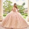 Sweetheart Pink Quinceanera Dress Gold Floral Flowers Bead Princess Ball Gown Sweet 15 Party Vestidos De XV Anos