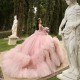 Pink Sweetheart Quinceanera Dress Princess Off the Shoulder Prom Gown Beads Tulle Tiered Sweet 16 Dress