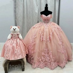 Princess Pink Quinceanera Dresses Beaded Appliques Ball Gown Sweet 16 15 Year Old Girl Vestidos De 15 Años XV