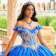 Princess Royal Blue Quinceanera Dress Off Shoulder God Lace Applique Beading Corset Sweet 16 Vestidos De 15 Años