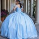 Puffy Blue Quinceanera Dresses Off the Shoulder Tulle Ball Gowns Sweet 16 Vestidos de 15 Años