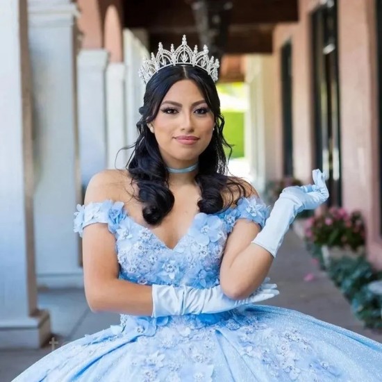 Puffy Blue Quinceanera Dresses Off the Shoulder Tulle Ball Gowns Sweet 16 Vestidos de 15 Años