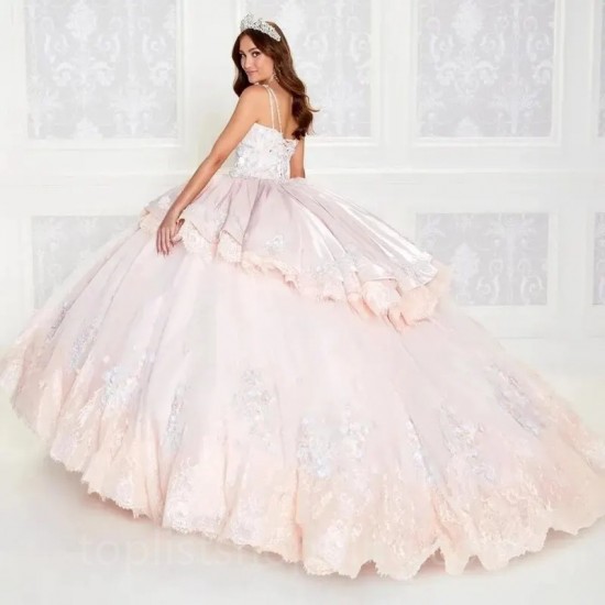 Puffy Quinceanera Dresses Spaghetti Straps Sweetheart Satin Appliques Ball Gowns Sweet 16 Vestidos de 15 Años