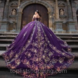 Purple Ball Gown Quinceanera Dress 2024 Sweetheart Applique Lace Birthday Party Sweet 16 Vestidos De 15 Años