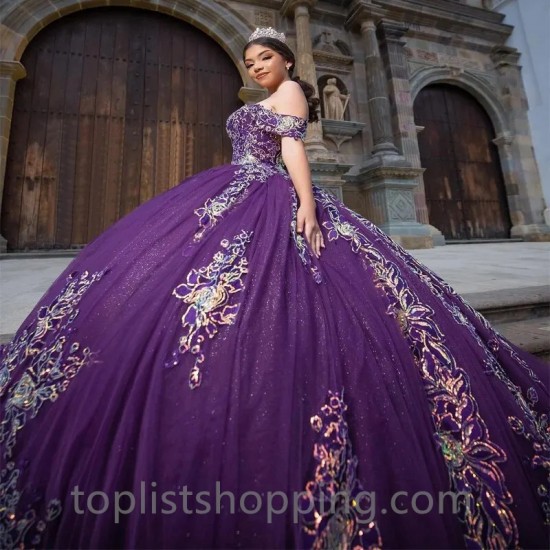 Purple Ball Gown Quinceanera Dress 2024 Sweetheart Applique Lace Birthday Party Sweet 16 Vestidos De 15 Años