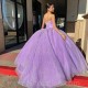 Purple Ball Gown Quinceanera Dresses 2023 Beading Top Sparkly Fabric Sweep Train Girls Sweet 15 16 Birthday Party Dress