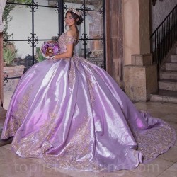 Purple Charro Quinceanera Dresses Ball Gown Off The Shoulder Appliques Sparkly Mexican Sweet 16 Dresses 15 Anos