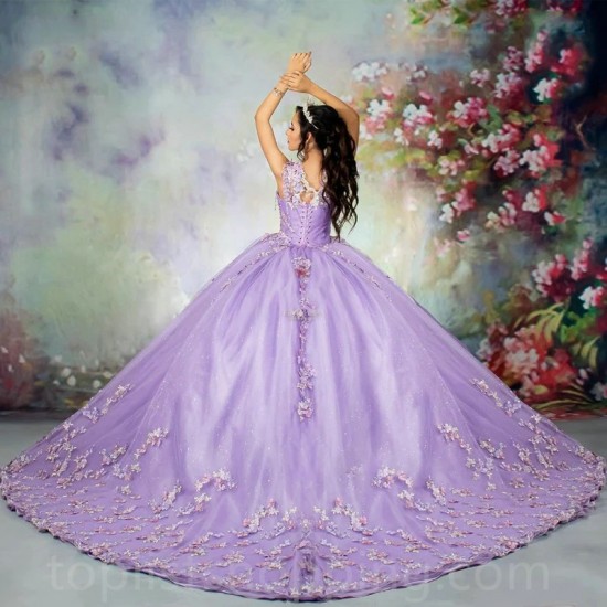 Purple Crystal Quinceanera Dresses Luxury Beading Lace Gilltering Tulle Princess Birthday Corset Floor Length