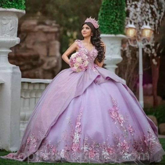 Purple Quinceanera Dresses 2024 Mexican V Neck Sweet 16 Dress Beading 15 Years Birthday Lace Party Ball Gown