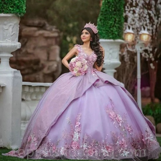 Purple Quinceanera Dresses 2024 Mexican V Neck Sweet 16 Dress Beading 15 Years Birthday Lace Party Ball Gown