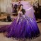 Purple Shiny Off the Shoulder Ball Gown Quinceanera Dresses Beading 3D Flowers Appliques Lace Tull Corset Vestidos De 15 Años