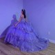 Purple Shiny Puffy Princess Quinceanera Dresses 2024 Off Shoulder Beads 3D Floral Gillter Sequins Lace-up Corset Vestidos 15años