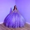 Purple Shiny Puffy Princess Quinceanera Dresses 2024 Off Shoulder Beads 3D Floral Gillter Sequins Lace-up Corset Vestidos 15años