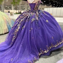 Purple Shiny Quinceanera Dresses Birthday Princess Formal Sweet 15 16 Ball Gowns Vestidos XV Años