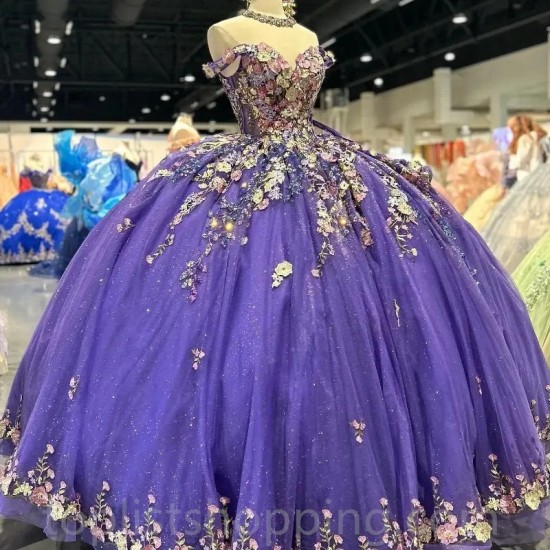 Purple Shiny Quinceanera Dresses Birthday Princess Formal Sweet 15 16 Ball Gowns Vestidos XV Años